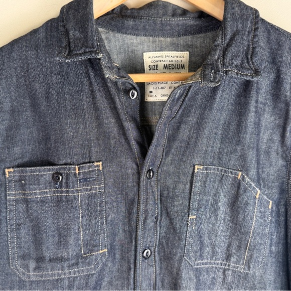 All Saints Spitalfields Hyaku Mens Denim 100% Cotton Button Up Shirt Blue Size M - Picture 3 of 10